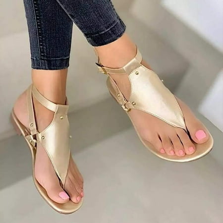 

Cathalem Jelly Thong Sandals for Women Flat Sandals Open Toe Beach Flops Ladies Flip Strap Sandals Buckle Women s Sandals Size 6 Gold 6.5
