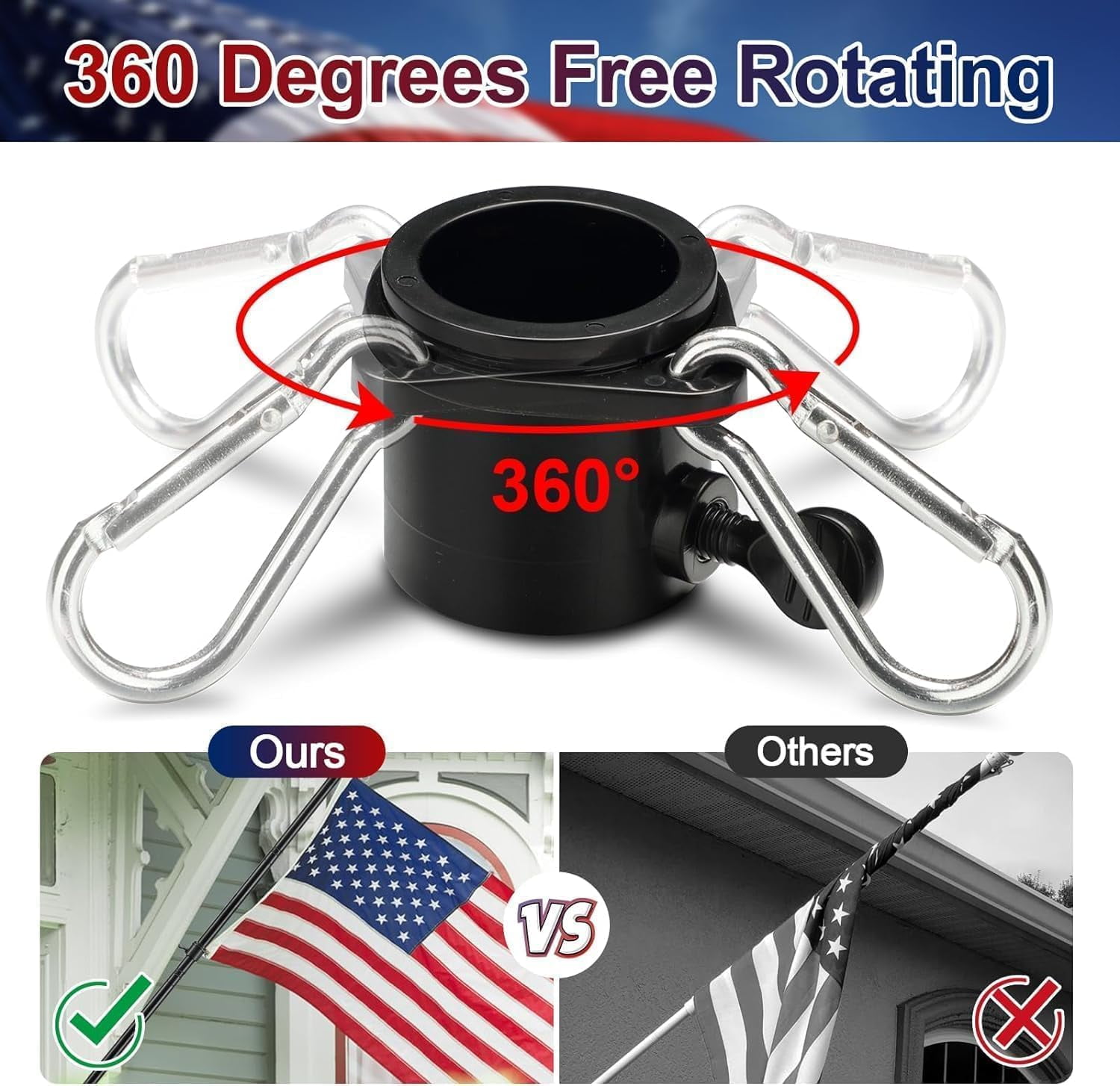 DEROFIT American Flag Pole Kit with 3x5 Embroidered US Flag, includes 6ft Heavy Duty Flagpole, Aluminum Bracket,for Outside House,Black