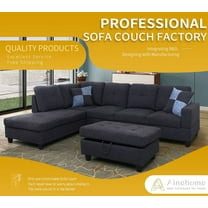 PonLiving 103" Wide Linen Left Hand Facing Sofa & Chaise with Ottoman Black Grey