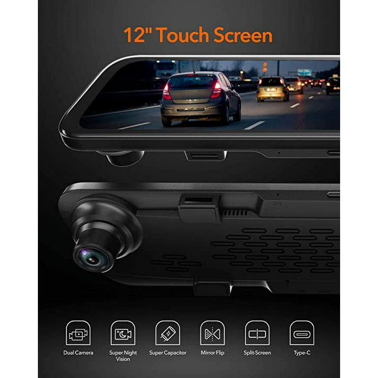Diydeg 12 Mirror Dash Cam Backup Camera, FHD 1080P IPS Touch