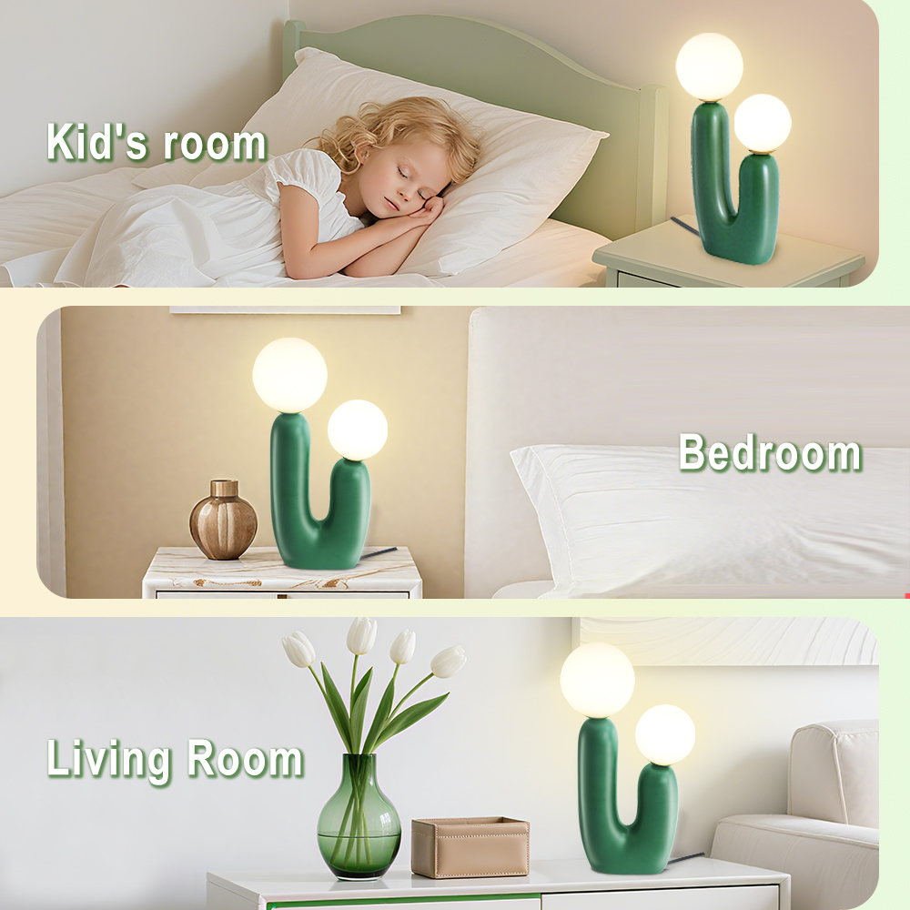 Elinkume Nightstand Lamp, Modern Cactus Lamp for Living Room, Bedroom L 5.12 inches H 15.75 inches (Green)