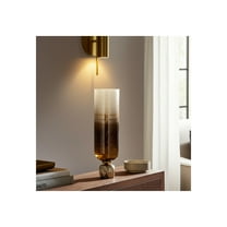 Modern Glass Metal Pillar Candle Holder with Accents, Elegant Ombre Finish, Decorative Home & Office Accent - 22" Ivory, Brown, Gold