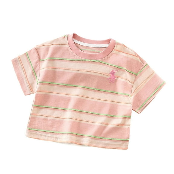 LYHaoo Boys Summer Casual Striped Short Sleeve T Shirt Breathable Comfortable Kids Top For Daily Wear Age 6 Months To 15 Years Holiday Summer Sizes 2-3 Years Pink