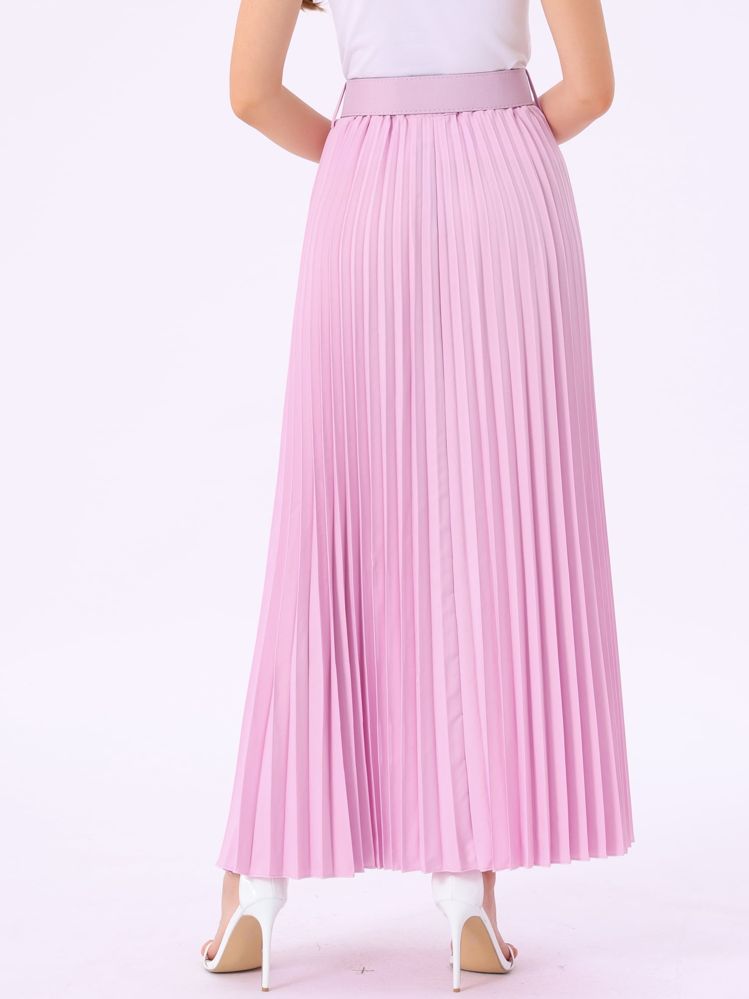 DARING DIVA Women's Elegnat Elastic High Waist Flowy A-Line Maxi Skirt M Rose Pink