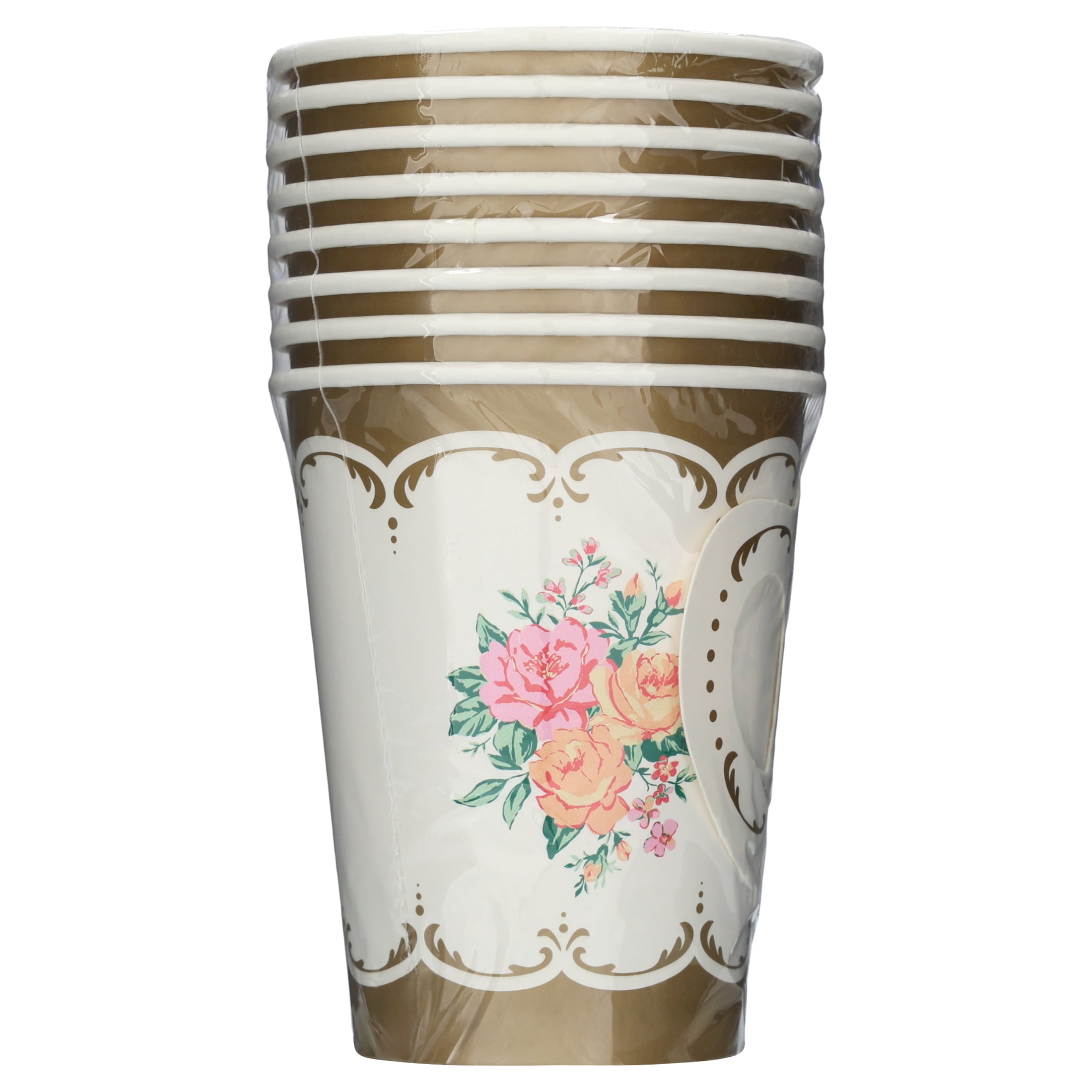 8 Count, 9 oz Disposable Tea Party Paper Cups, Multicolor, Vintage Finds by way to celebrate
