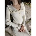 thumbnail image 2 of TARUXY-Vestidos largos con volantes de cintura alta para mujer, vestido largo ajustado de punto para otoño e invierno, vestido Vintage para mujer, Retro elegante, 2 of 5