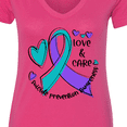 thumbnail image 4 of Inktastic Love and Care Suicide Prevention Awareness Ribbon and Hearts Women's V-Neck T-Shirt, 4 of 5