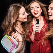 IQ Sound Mini Karaoke Portable Bluetooth Speaker with Wireless Microphone and RGB Light Show, IQ-908K , White
