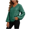 thumbnail image 1 of DXOUPM Women's Long Sleeve Shirts V Neck Sequined Shirt Work Clothes Versatile Daily Wear, 1 of 3