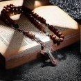 thumbnail image 3 of Olive Wood Rosary Necklace Catholic Rosary Wooden Bead Cross Handmade Rosary Wood Chain Olive Wood Cross Necklace with Flannel Bag for Men Women, 3 of 5