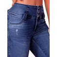 thumbnail image 3 of Pantalones vaqueros recortados para mujer, informales, de verano, con dobladillo rasgado, tiro medio, azul zafiro XS, 3 of 5