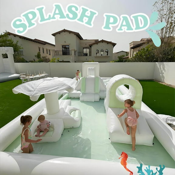 20x13 Feet, White Inflatable Obstacle Course Bounce House, Outdoor Water Park with Crawling Tunnels, Climbing, Obstacles, Shade, Jumping Area, Children's Play Castle