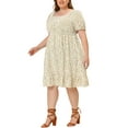 thumbnail image 4 of Unique Bargains Women's Plus Size Midi Ruffle Hem Smocked Waist Floral Dress 2X Apricot, 4 of 6