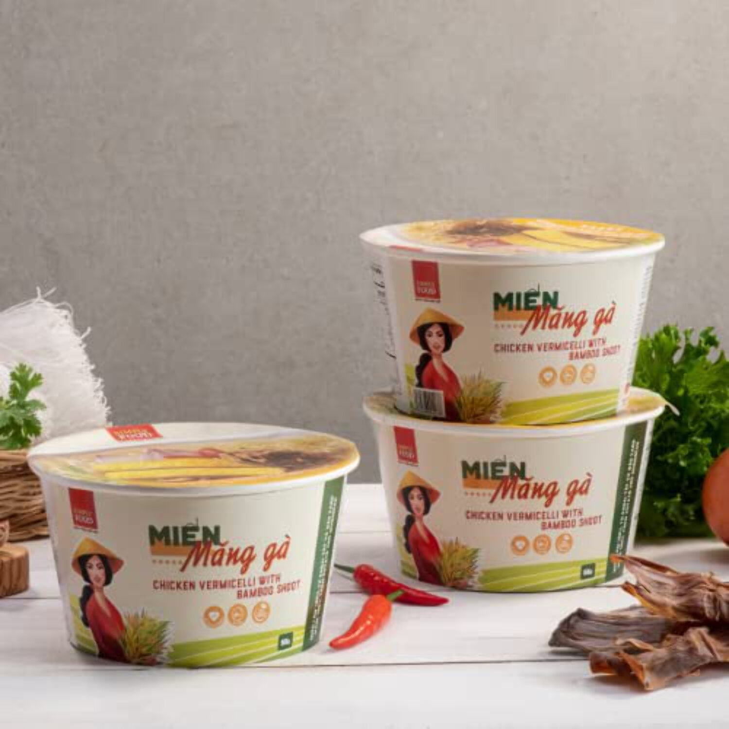 Instant Chicken Glass Noodle (9 Bowls/Box): $1.99 per Bowl (55g), Fork Included by Simply Food