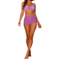 thumbnail image 2 of INSPIRE CHIC Women's Halter Ring Textured Bikini Sets, 3 Piece Solid Color Cover Up Mesh Skirt, 2 of 4