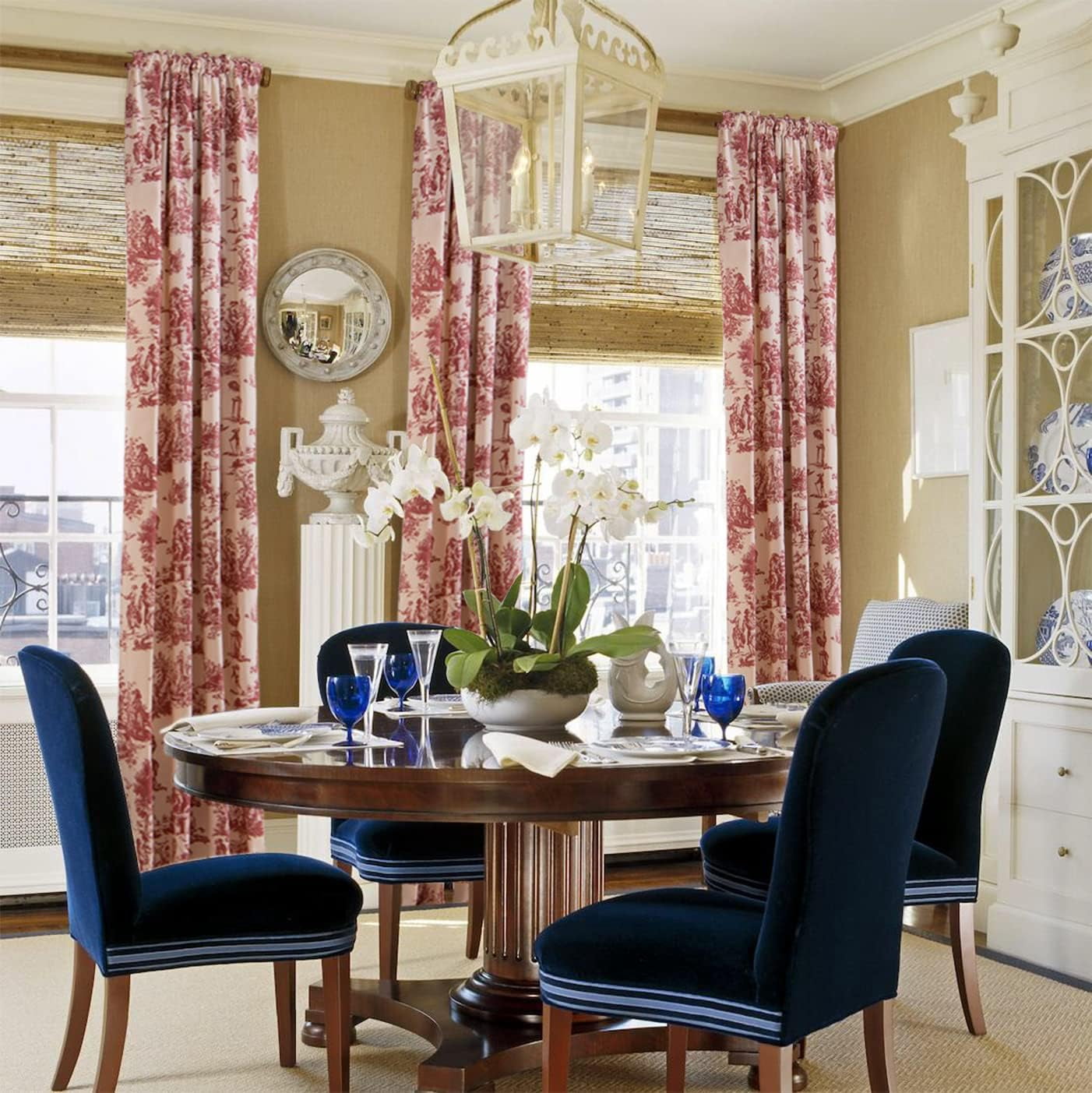 Cream Curtains 63 Inch Length for Bedroom 2 Panels with Farmhouse Red Design Accents Room Decor Paris Toile Farm Cottage Core Wine Maroon Tradtional Flower Sheer Drapes for Living Room 63 Inches Long