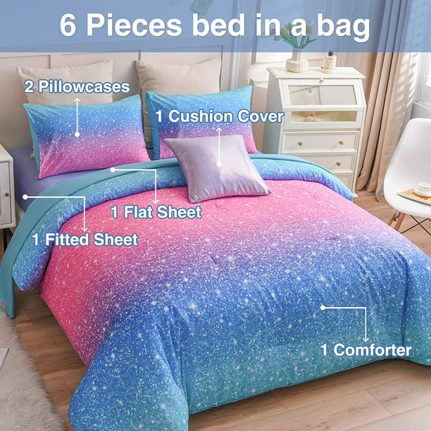 Pink and blue queen comforter clearance set