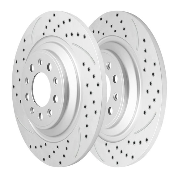 AutoShack Rear Drilled & Slotted Brake Rotors | Replacement For 2014-2023 Jeep Cherokee 2.0L 2.4L 3.2L V6 4WD AWD FWD | Silver Coated | 2-PC Set | TurboGuard