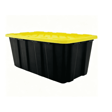 YINGYUE 2 Pack 40 Gallon Heavy Duty Storage Totes Black & Yellow Stackable Plastic Tough Bins with Reinforced Snap Lids Lock Holes & Comfort Handles for Garage Basement and Truck Transport