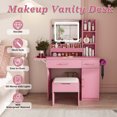 thumbnail image 2 of CQSXDA Functional Vanity Desk with Built-In LED Mirror Lights, 3 Drawers and Power Outlet, Perfect Makeup Table for Women，Pink, 2 of 15