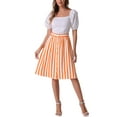 thumbnail image 2 of INSPIRE CHIC Women's Striped Skirt Elastic High Waist Button Front A-Line Midi Skirt S Orange, 2 of 6