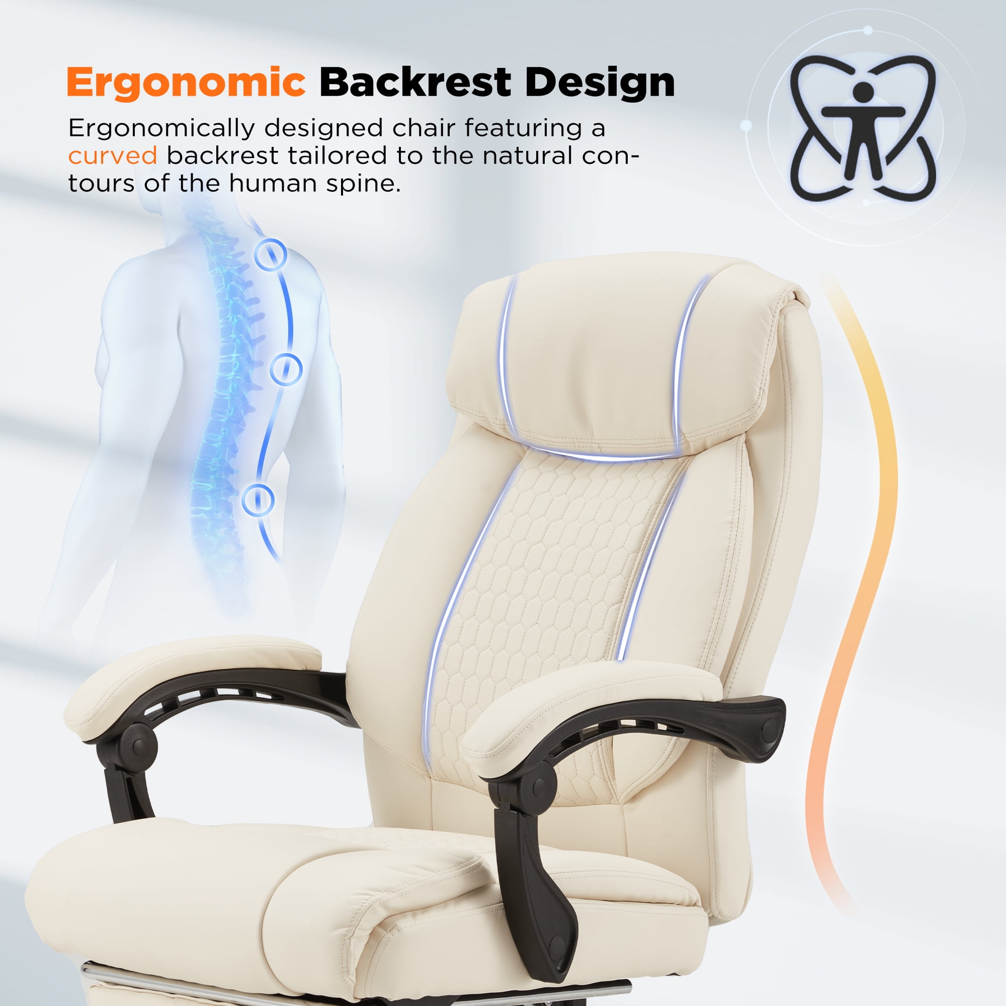 HOMREST  Ergonomic Administrative Office Chair, Heated Massage Lounge Chair with Adjustable Backrest, Foot Pedal, for Home & Office Use, Beige