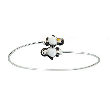 Pori Jewelers 925 Sterling Silver Double Enamel Penguin Kids Bangle