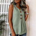 thumbnail image 4 of Tank Tops for Women Cotton Linen Button V Neck Sleeveless Shirts Casual Summer Gauze Boho Tops Beach Western Shirts Light Green 2XL, 4 of 6