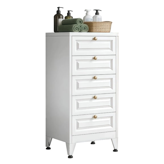 39"H Metal Bathroom Storage Cabinet with 5 Drawers, Freestanding Floor Cabinet for Bedroom, Living Room, Hallway, Office, White