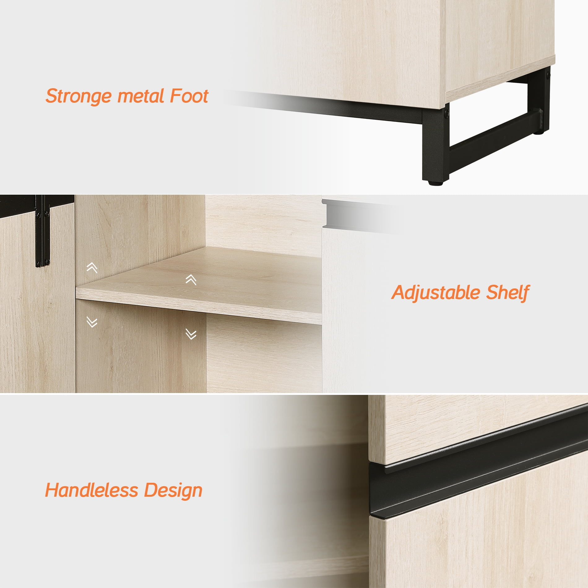 63"Modern 2-in-1 Multifunctional Sideboard Buffet with Adjustable Shelf & Metal Base, Wood Grain,Beige