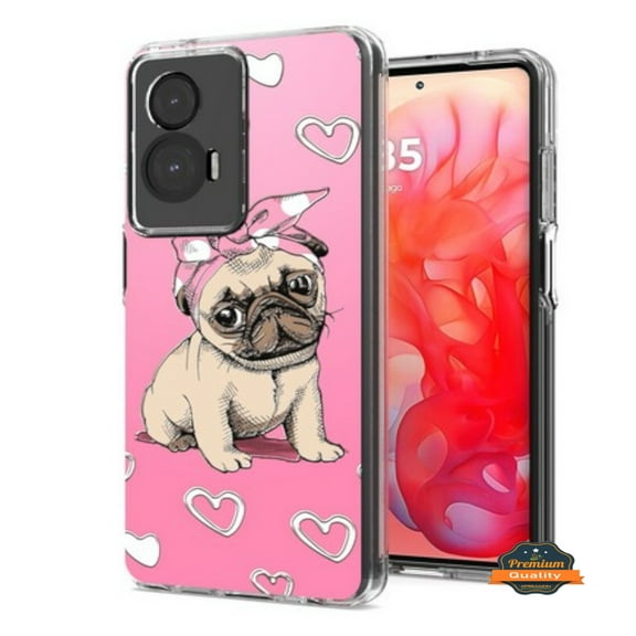 Xpression Phone Case For Motorola Moto G 5G 2025 Hybrid Clear Frame with Trendy Pattern Design, Shockproof Hard Back & TPU Rubber Cover, Dog Pink Heart