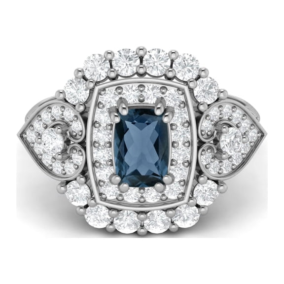 Mooneye 6X4mm Cushion Shape London Blue Topaz 925 Sterling Silver Cocktail Women Wedding Ring