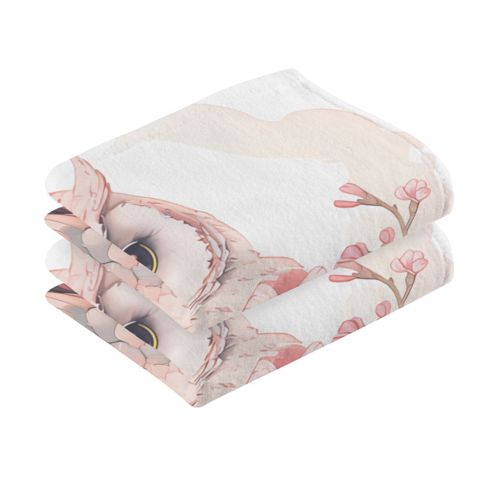 Owl Flowers Leaves Pink Hand Towel Bath Towels Face Towels Cotton Absorbent for Home Hotel Spa Swimming Yoga Sports Decorative Towel Set of 2