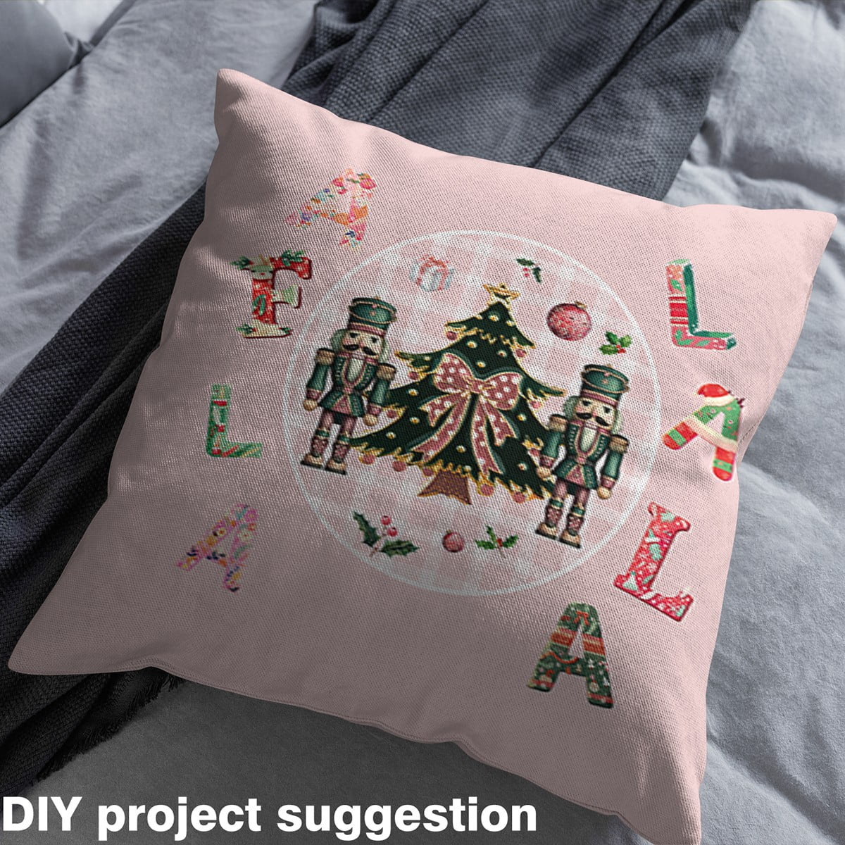 jejeloiu Merry Christmas Gifts Fabric by the Yard 2 Yards,Xmas Nutcracker Soldier Room Decor Fabric by the Yard,Pink Bow Knot Fabric for Sewing For Child,Breathable Home Decor