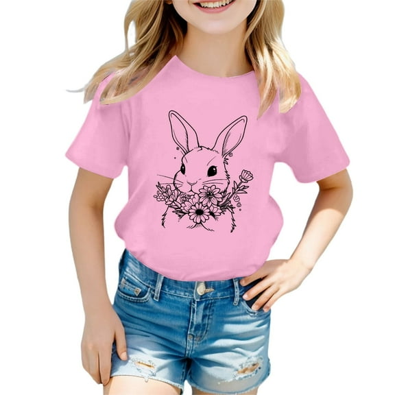 Easter Girls T-Shirt Cute Bunny Short Sleeve Shirts Easter Day Gift for Toddler Boy Girl Toddler Girls T-Shirt Size 6-7