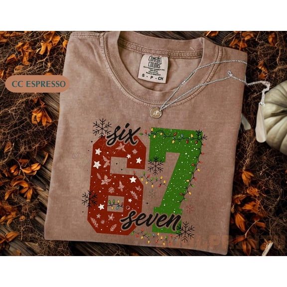 Cute Christmas 67 Shirt, Six Seven Holiday T-Shirt, Red Green Lights Tee, Merry Christmas Outfit, Cute Holiday Gift