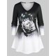 thumbnail image 1 of Camiseta de Talla Extra de Color Bloque con Estampado de Rosa Rosegal  Mangas largas de talla grande, 1 of 5