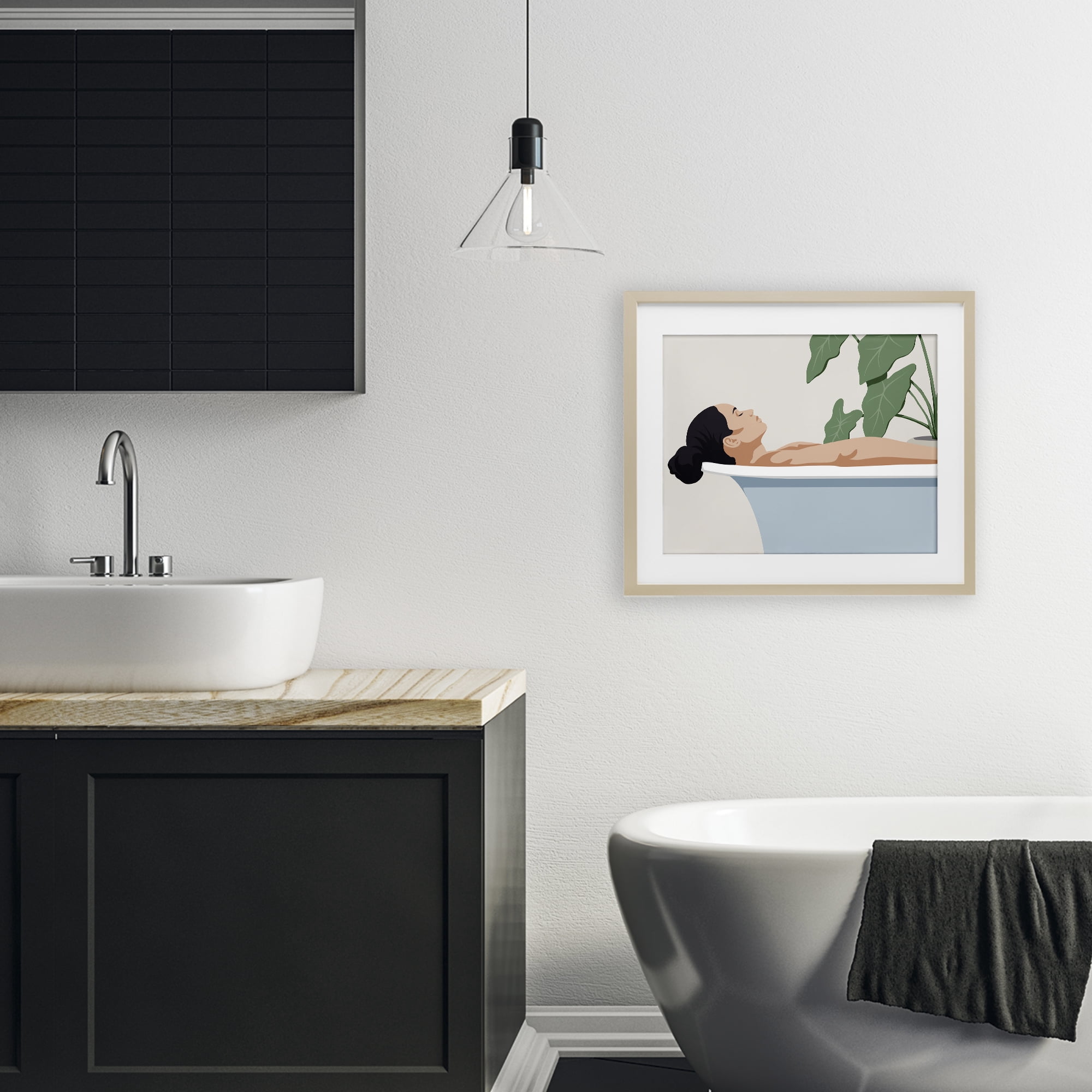 Stupell Industries Tub Relaxation Woman Birch Framed Print Under Glass, design by Marcus Prime
