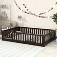 thumbnail image 2 of PAPROOS Full Montessor Floor Bed, Solid Wood Toddler Bed with Safety Guardrail and Door, Easy Assembly, Low-to-Floor Bed Frame with Slats for Kids, Espresso, 2 of 9