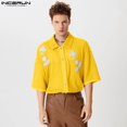 thumbnail image 4 of INCERUN Tops 2024 Camisas de malla hueca de estilo americano para hombre, blusas casuales de manga corta con personalidad, tallas S a 5XL, 4 of 5