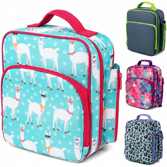 Bentology Insulated Lunch Box w Snack Pocket & Water Bottle Holder-Girls or Kids Llama School Lunchbox Tote Keeps Food Hotter or Colder Longer- Reusable Bag Fits Most Bento Boxes, Ice Packs
