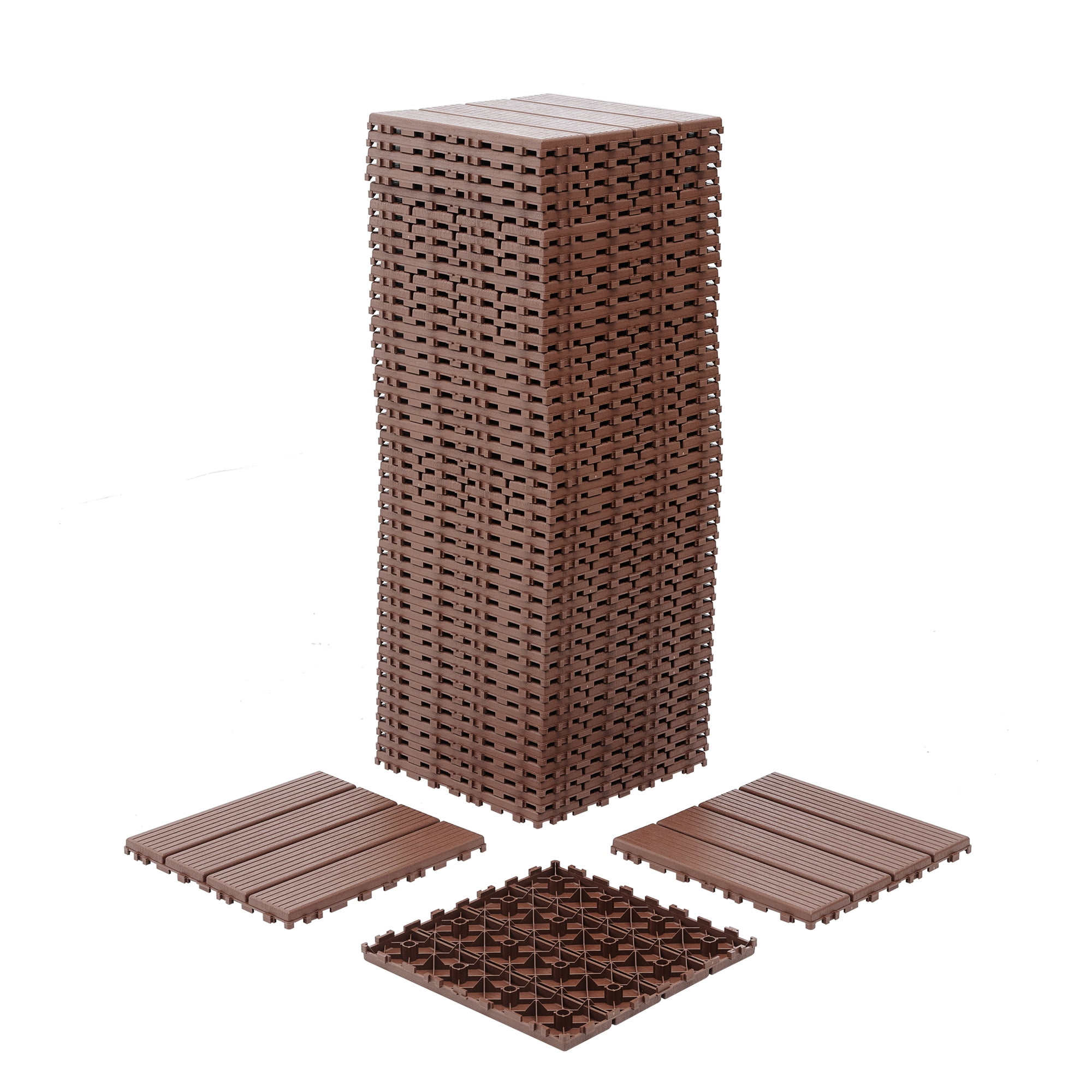 Miniyam 44 Pcs Interlocking Deck Tiles, 12" x 12", Polypropylene, for Outdoor Balcony Garden Brown
