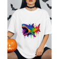 thumbnail image 6 of Men's Rainbow Splash Graffiti Shark Graphic T-Shirt, Cotton Crew Neck Short Sleeve Loose Casual Tee, Colorful Paint Drip Ocean Art Shirts, 6 of 9