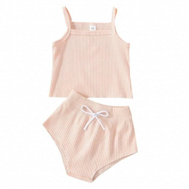 Newborn Baby Shorts Suit Sling Plain Color Ribbed Camisole Tops+High Waist Triangle Short Pants