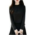 thumbnail image 3 of Sentmoon Vêtements d'Automne Hauts pour Femmes Mode Décontractée Chic Col Semi-Haut Couleur Unie Tricot Ample pour Activités Extérieures et Randonnée Noir G, 3 of 8