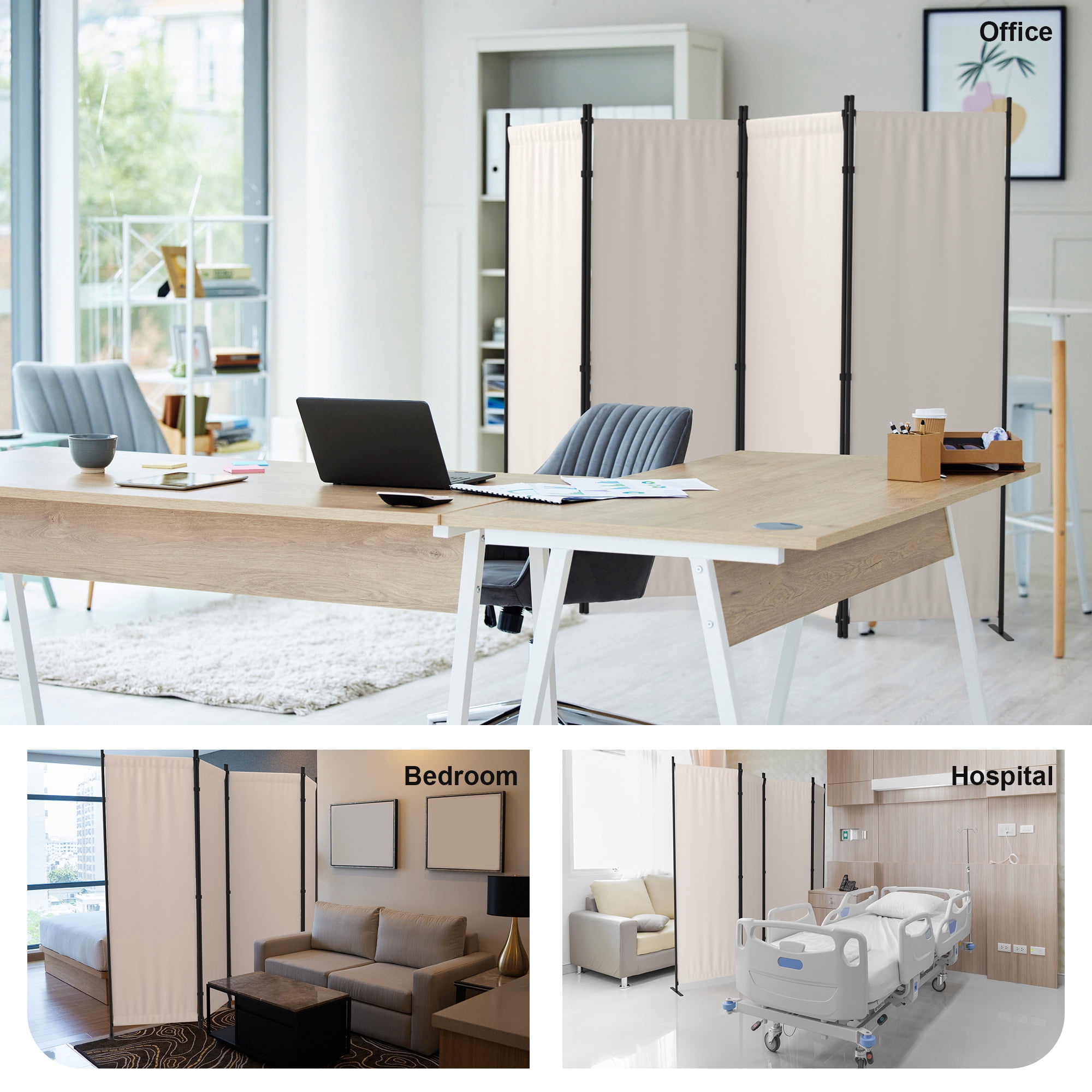 Room Divider 4 Panel Folding Privacy Screens 88" Portable Room Partition for Room Separator Freestanding Wall Divider for Office Bedroom Classroom Hospital, White