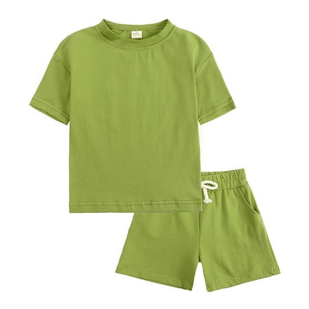 

QYZEU Outfits for Boys Size 5 Toddler Boys Fall Outfits Toddler Kids Baby Boys Girls 2 Piece Tracksuit Summer Outfits Solid Short Sleeve T Shirt With Shorts Set