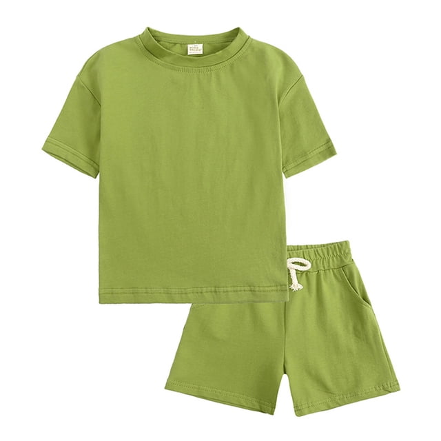 B91xZ Baby Boys 2 Pieces Short Set Summer Short Set Outfit Short Sleeve Ruffle Tops and Shorts 2PC Clothing Set,Green 2-3 Years