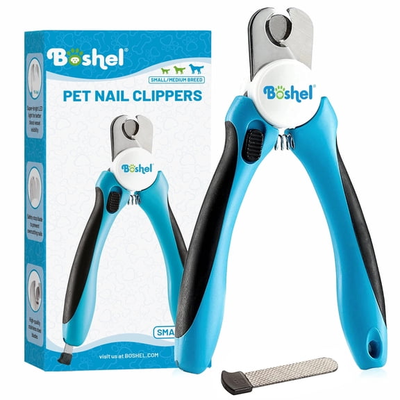 BOSHEL Dog and Cat Nail Clipper with Safety Guard, Razor-Sharp Toenail Cutter with Nail File, Ideal for Smaller Pets