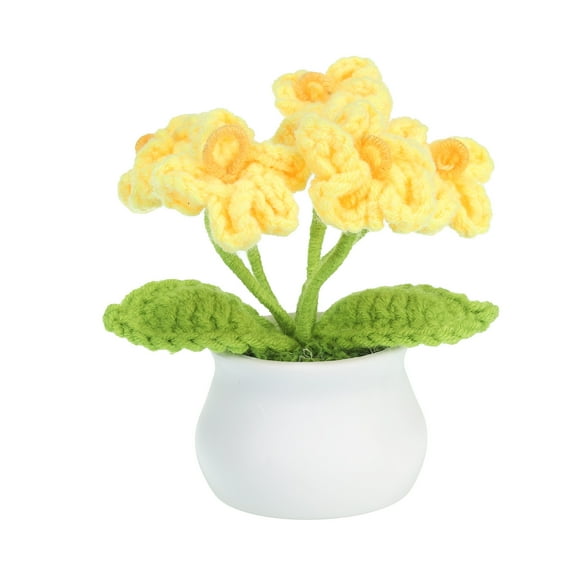 Uxcell Crochet Flowers Handmade Knitted 5 Head Forget Me Not Artificial Flowers with Stem, Yellow